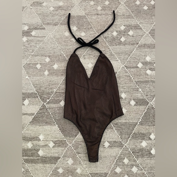 Cosmo x Dress the Population, halter bodysuit, NWT, Size Large, Color Nude/Black - Picture 2 of 5